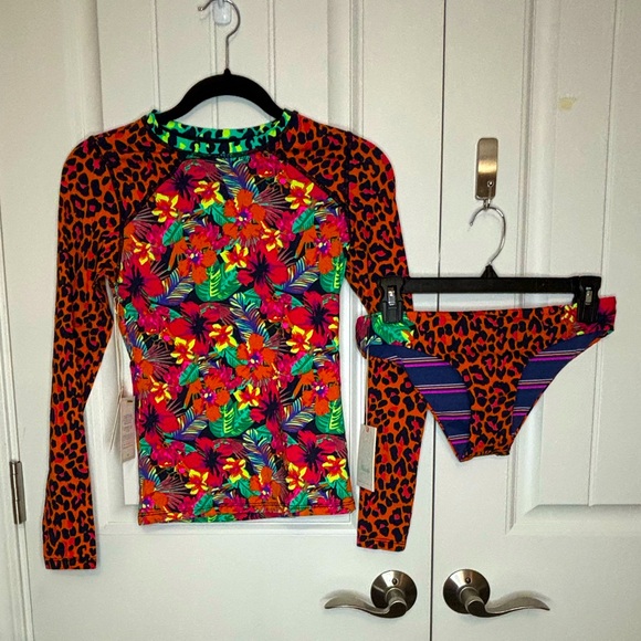 Maaji Surreal Wilderness Diver RashGuard Reversible Bikini Bottom Set Size M NWT